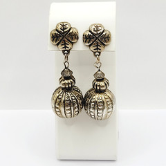 Four Leaf Clover Ornament Ball Drop Dangle Silver Tone Vintage Pierced Earrings