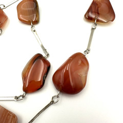 Agate Necklace Long Banded Stone Nuggets Boho Orange Statement 32″