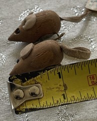 2 Vtg MCM Denmark Lt Teak Wood Leather Mouse Lapel Pin Brooch Black Bead Eyes