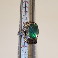 Vtg Sterling Silver & Caribbean Blue Green Quartz Ring Ornate Artisan Boho Sz 9