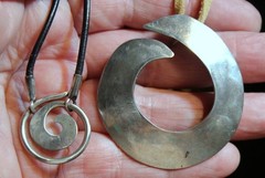 2 1970’s-1980’s Hippie Sterling Silver & Leather ETERNITY CIRCLES Necklaces LOT
