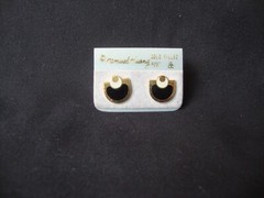 VINTAGE SAMUEL HUANG SIGNED CLOISONNE RETRO MOD BLACK GRAY ENAMEL EARRINGS
