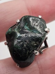 Vintage Sterling Silver Modernist Large Green Free Form Stone Chunky Ring Size 4
