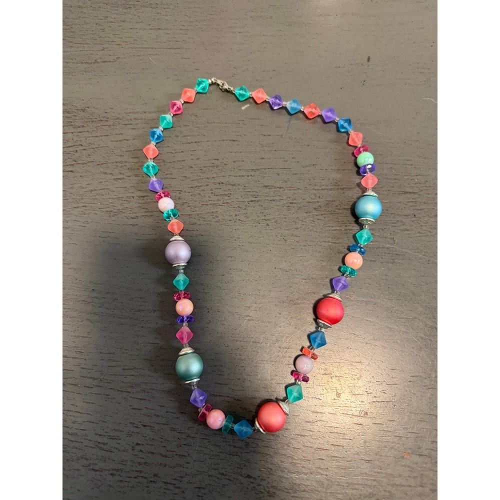 Vintage Multi Color Beaded Necklace Acrylic Resin Pastel Bright Retro 24 Inch