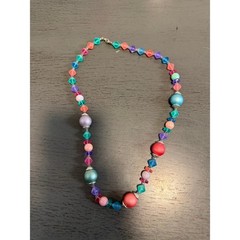 Vintage Multi Color Beaded Necklace Acrylic Resin Pastel Bright Retro 24 Inch