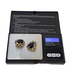 SILVER and Black ONYX CLIP Artisan Earrings Vintage Oval Open Work 1″ 9.48g