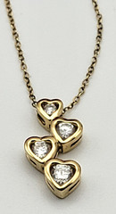 Gold Vermeil Sterling Silver CZ 4-Heart Drop Pendant Necklace 18″ Spring Ring