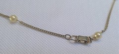 Vintage Single Strand Gold Tone & Pearl Station Bead Long Chain Necklace 56 in