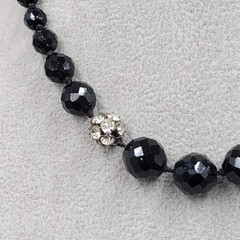 Vintage Black Glass Rhinestone Necklace Silver tone 15″-16.5″