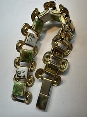 Vintage Golden Confetti Glitter White and Green Lucite Statement Bracelet