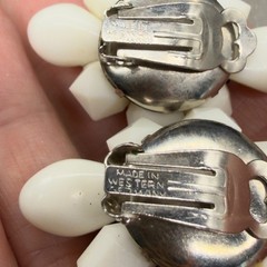 Vintage Acrylic Earrings Western Germany Black Cream Cluster Clip Ons