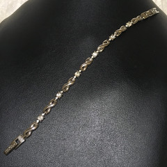 Vintage Anne Kein Chain Bracelet Silver Tone Rhinestone Accents Fold over