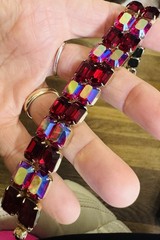 Glamorous Vintage Kramer Of NY Red & AB Rhinestone Gold Tone Bracelet 7” Signed