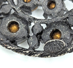 Vintage Weiss Mourning Brooch Black Rhinestone Pin