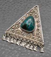VTG Sterling Silver Brooch Pendant Triangle Chrysocolla Silver Israel 925 Pin