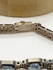 Vintage Sterling Silver Bracelet Signed Wells Light Blue Color Stones 6.75″ in