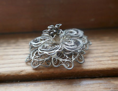Vintage 925 Mexico Signed Filigree 3D Intricate Spun Wire Flower Brooch 45mm
