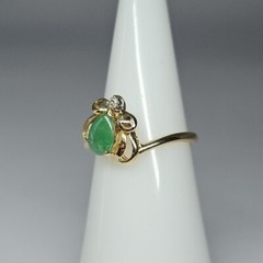 Vintage 14K Yellow Gold Jade & Diamond Ring Signed FJG35 14K Sz 6 2.37g