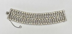 Vtg Estate Piece 7 Rows Rhinestones w/Safety Chain Runway Statement Mint