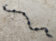 🫧✨Authentic VINTAGE 925 STERLING SILVER MARCASITE Black ONYX Station Bracelet🫧