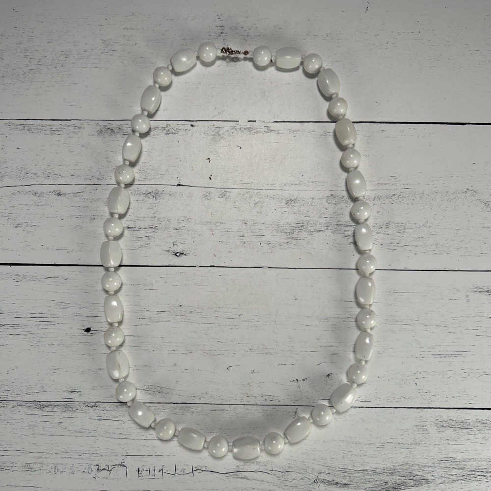 Vintage White Lucite Beaded Necklace 1970s-1980s Costume Jewelry