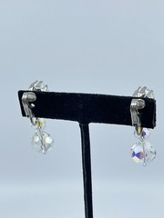 Vintage Aurora Borealis dangle lever back Earrings graduated silver tone 1″