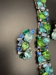 Juliana Style 1950’s Statement Rhinestone Bracelet Clip On’s Rare Blue Green