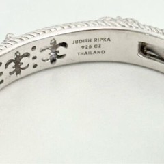 Judith Ripka Clear CZ Triple Heart Diamonique Heavy Silver Cuff Bracelet