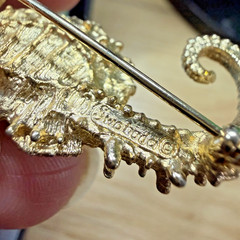 Vintage Swoboda Seahorse Brooch Red Garnet Faux Pearls 2″ Authentic