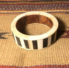 Vintage Horn & Bone Bangle Bracelet Brown Creme Colored Made In India
