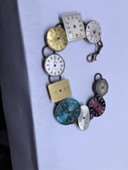 bracelet antique handmade 7″ long watch faces copper hardware ooak