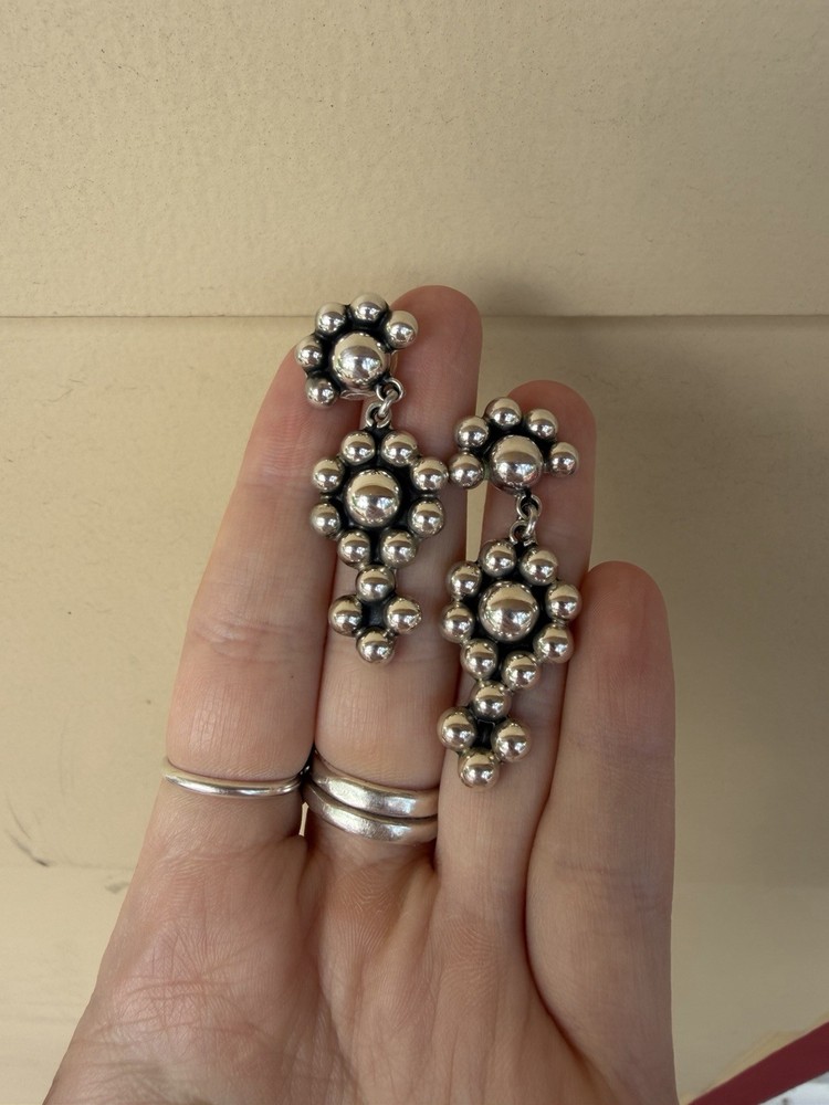 Vintage 70s Taxco Sterling Silver Bubble Mexican Earrings 925