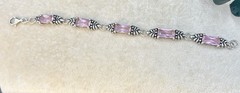 Vintage Sterling Silver 925 Pink Quartz Crystal Artisan Link Bracelet 6.5″