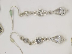 VTG Dangle Earrings Lot Pierced 1 Clip Silver Tone Blue Clear Rhinestones D2115