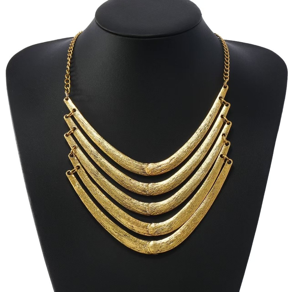 Vintage Bohemian style alloy necklace, multi-layered metal necklace, collarbone