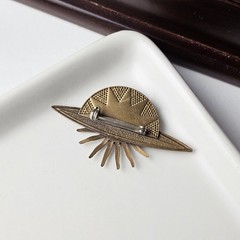Vintage Mid Century Modern Atomic Sunburst Brooch Gold Tone Geometric Statement