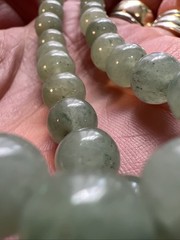 Heavy Green Jadeite Jade 9mm Beads Carved 19″ Necklace