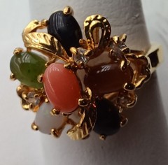 Vintage 80s 90s Gold Plated Cocktail Ring Semi-Precious Stones Size 9.5