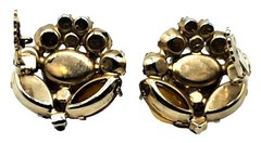 Yellow Foil Art Glass Rhinestone Earrings Autumn Colors Vintage Costume Jewelry