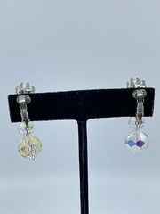 Vintage Aurora Borealis dangle lever back Earrings graduated silver tone 1″