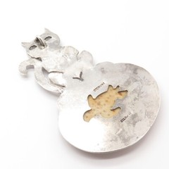 925 Sterling Silver Vintage Real Fossil Cat / Kitten & Turtle Pendant