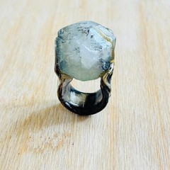 Brutalist Modernist Brutalist Quartz Cocktail Ring Statement Sz6 MCM 70s OOAK