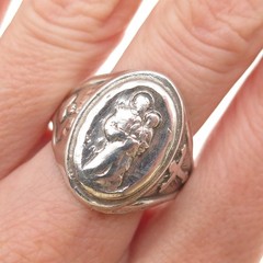 Creed 925 Sterling Silver Antique Art Deco Saint Joseph Oxidized Ring Size 11.25