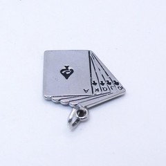 Royal Flush Spades Playing Cards Vtg Silver Charm Necklace Pendant