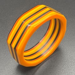 Vintage Laminated Lucite Octagonal Bangle Bracelet Orange Yellow Black Wide