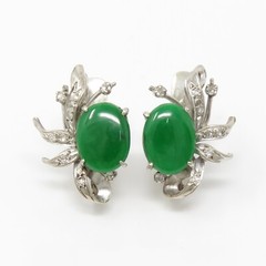 NYJEWEL White Gold Jadeite A Jade Diamond Earrings