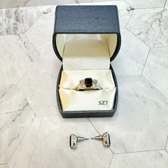 Fashion Ring & Earring Set Faux Black Onyx CZ Silver Tone Sz 7 New Old Stock