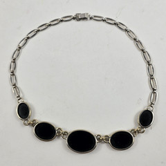 Vintage Symmetalic Sterling Silver 14k 1/20 GF Onyx Necklace Choker 15.5″