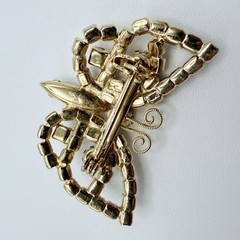 Pink and Blue Rhinestone Gold Tone Butterfly Brooch Vintage Whimsical 1”