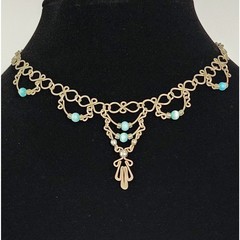 Y2K Edwardian Revival Choker Blue Cat’s Eye Beads – Vintage Regencycore Necklace